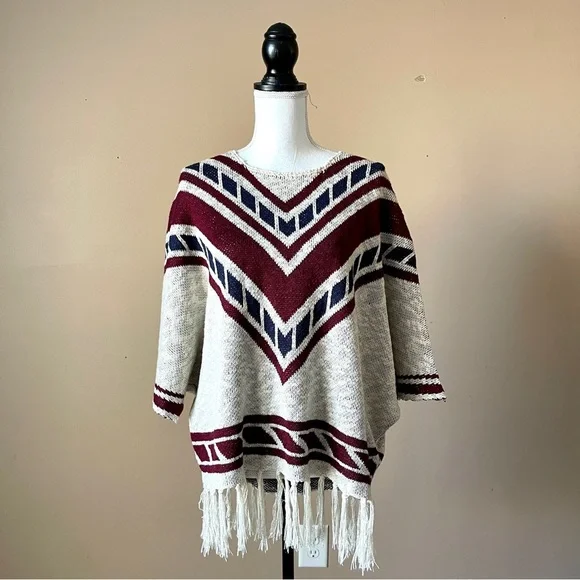 JUST FAB | Knit Dolman Sleeve Fringe Sweater Sz M - Picture 1 of 8